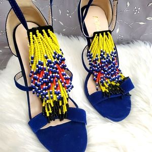 ❄️50% OFF❄️ RARE! Sandals w/Beads, Blue Velvet, 8.5 NWOT/NWOB  GORG!